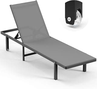 Lounge Chair Outdoor with Wheels, Aluminum Chaise Lounge Outdoor Chair with 5 Adjustable Backrest - Easy to Move- Pool Lounge Chairs for Patio, Poolside, Darkgray