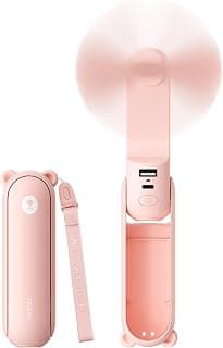 JISULIFE Handheld Mini Fan, 3 IN 1 USB Rechargeable Portable Fan [12-19 Working Hours] with Power Bank, Flashlight, Pocket Design for Travel/Summer/Concerts/Lash, Gifts for Women (Pink)