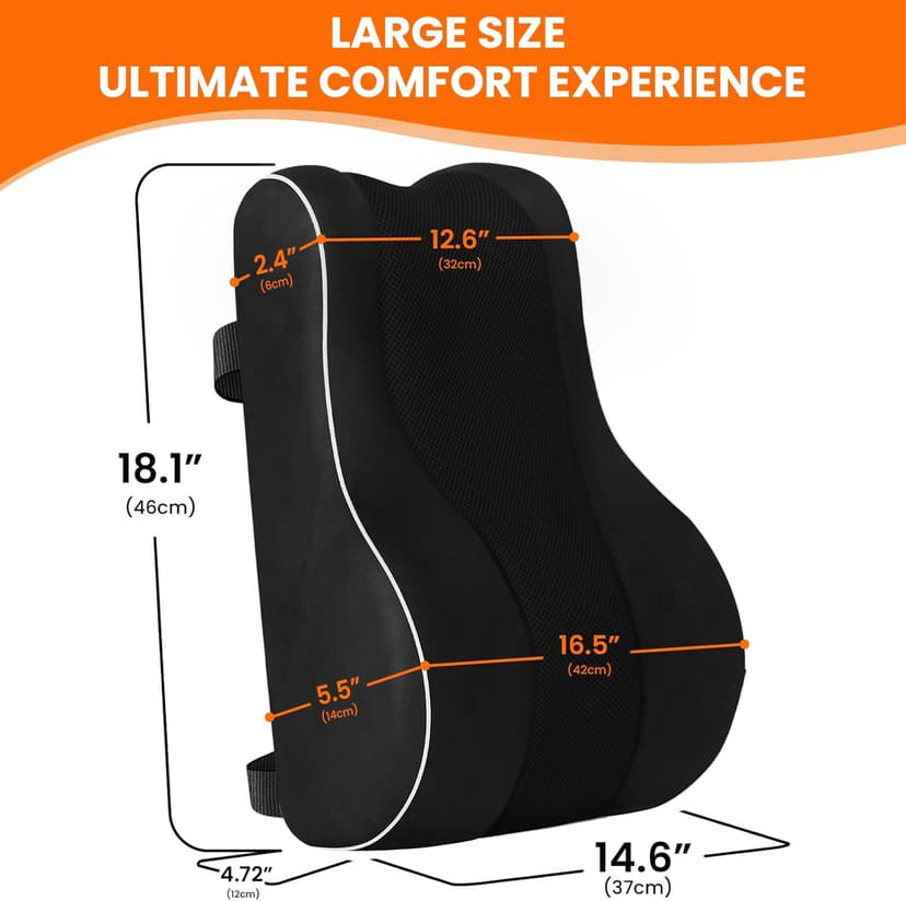 CloudBliss Ergonomic Lumbar Support Pillow – Memory Foam for Lower Back Pain Relief, Adjustable Straps & Mesh Cover for Office, Gaming, Car Seat & Home Essentials (Black)