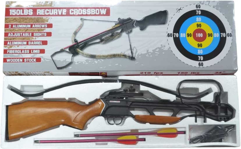 150 Lbs Wood Crossbow with 2 Arrows Hunting Cross Bow