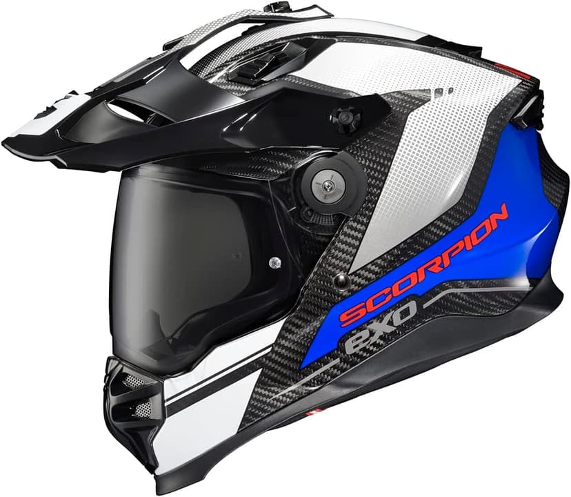 ScorpionEXO XT9000 Full Face Carbon Fiber Adventure Motorcycle Helmet with Pinlock Ready Shield Bluetooth Ready Speaker Pockets DOT ECE Trailhead (White - Large)