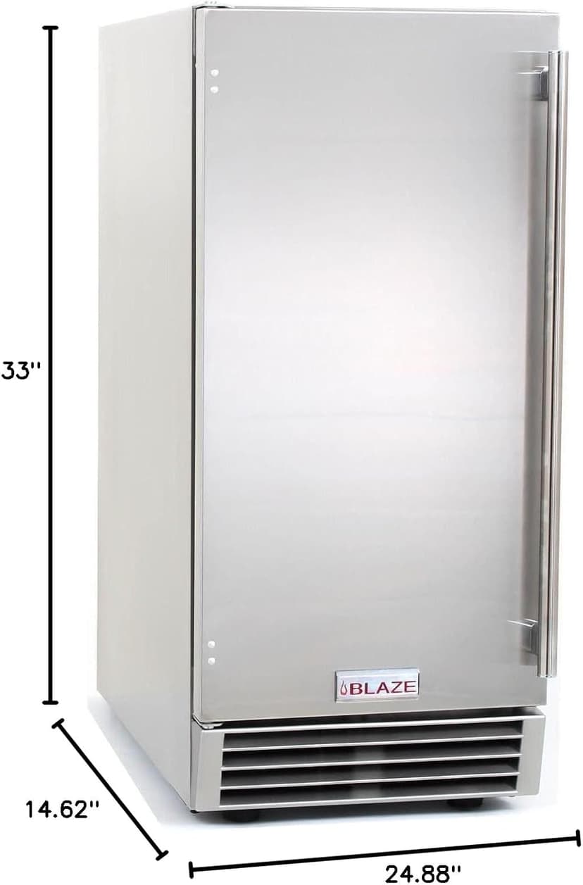 Blaze 15-Inch Outdoor Rated Ice Maker with Gravity Drain – Stainless Steel Machine Produces 50 Lbs. of Ice Daily with 25 Lb. Storage