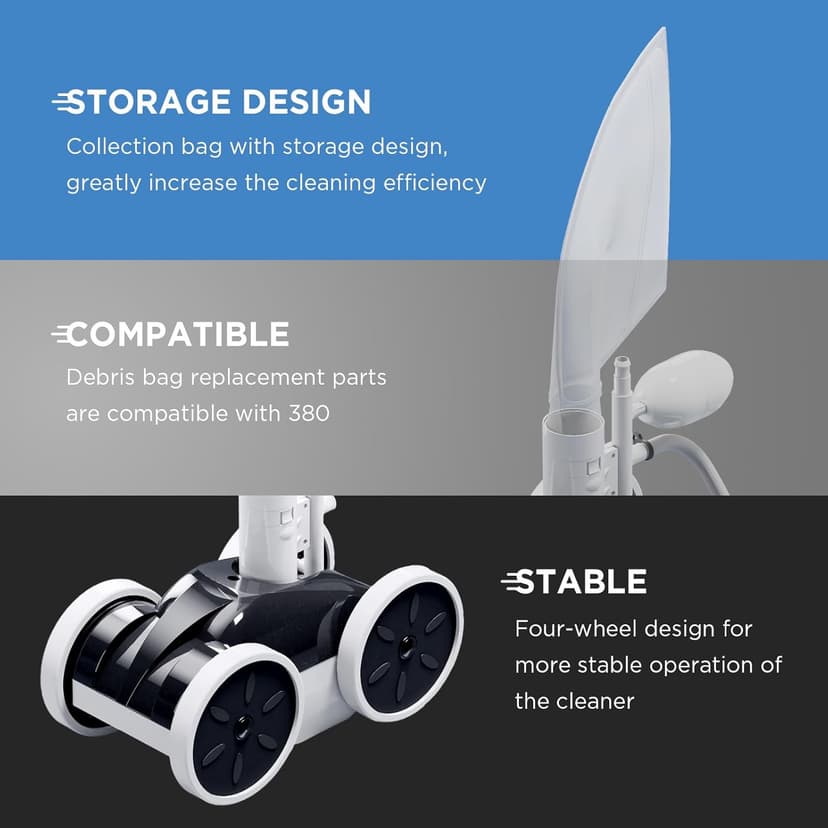 MAKHOON Upgrade Pool Pressure Side Sweeper: Professional Solution for Cleaning Your Swimming Pool (Four Wheels are Better Than Three) Need 1.5" Female Thread Pool Booster Pump Inlet, 4 Bar Pressure