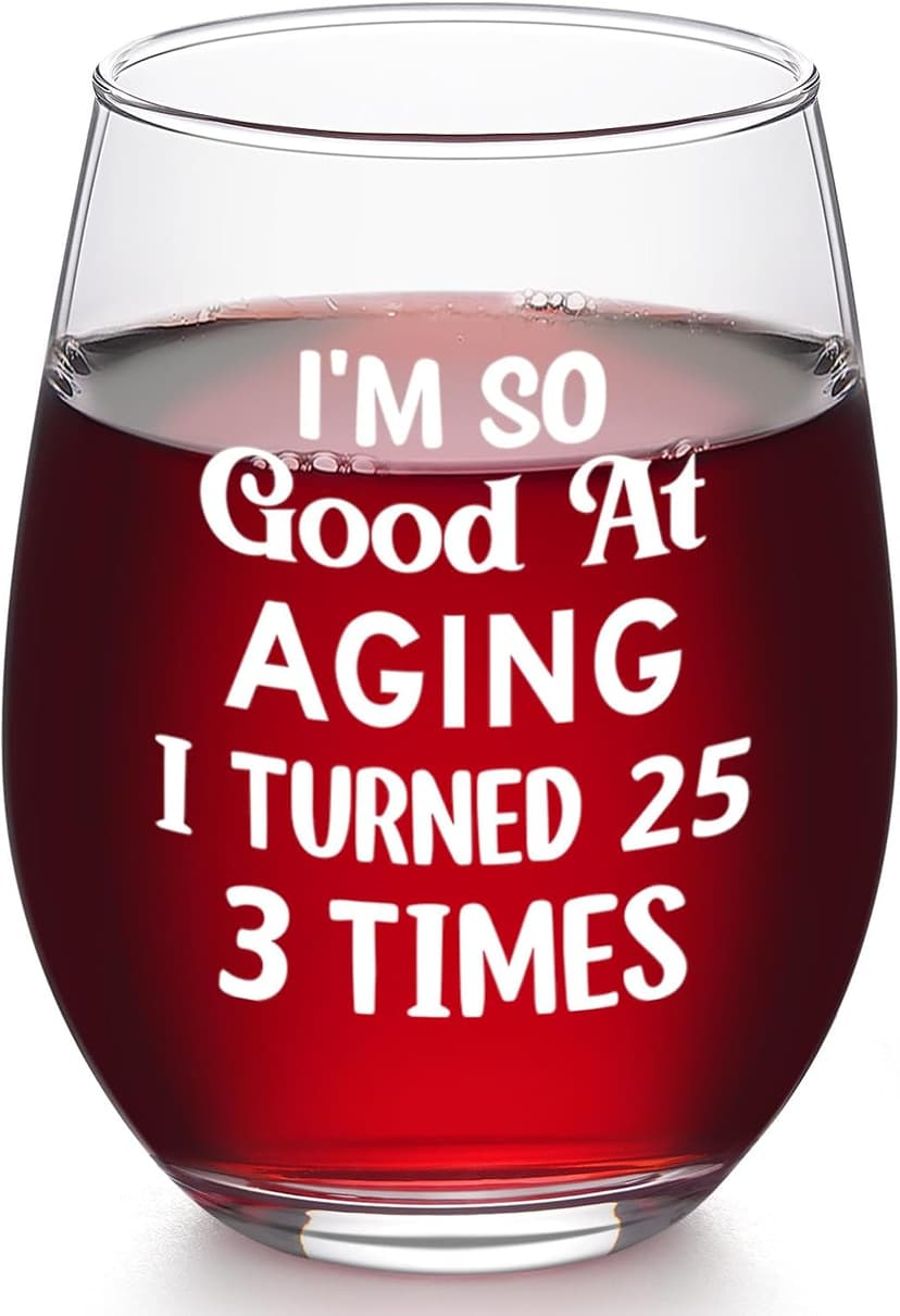 Futtumy 75th Birthday Gifts for Women, Turned 25 3 Times Wine Glass, Gifts for 75th Birthday Women Mom Grandma Wife Daughter Sister Friend Aunt Female, Funny 75th Birthday Decoration for Her, 17oz B0GKP1QFRF