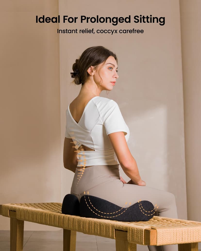 ProtoArc Seat Cushion, Office Chair Cushion for Sciatica, Coccyx Cushion, Ergonomic Memory Foam Seat Cushion for Car, Home, Pressure Relief Pad for Hip, Tailbone, All Day Comfort - Black