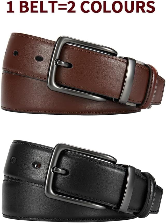 DOOPAI Reversible Leather Belt for Men 1.25" - Dual Sided Dress and Casual Belt, Trim to Fit, 2 Styles in One Belt