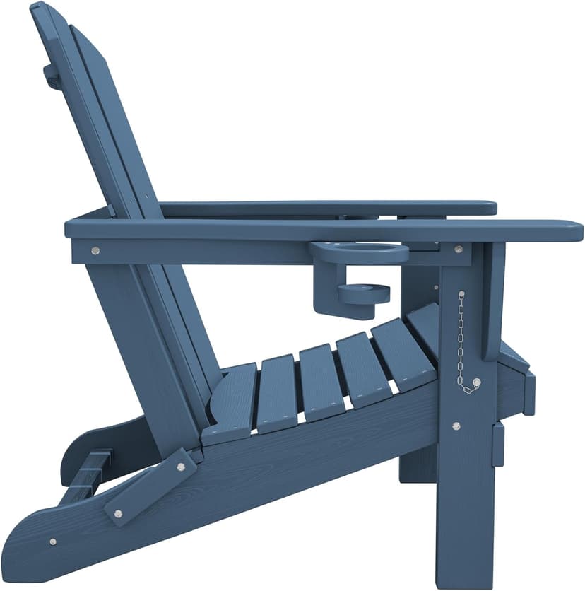 SERWALL Folding Adirondack Chair, HDPE Adirondack Chairs Set of 2, Plastic Outdoor Chairs- Looks Exactly Like Real Wood- Navy