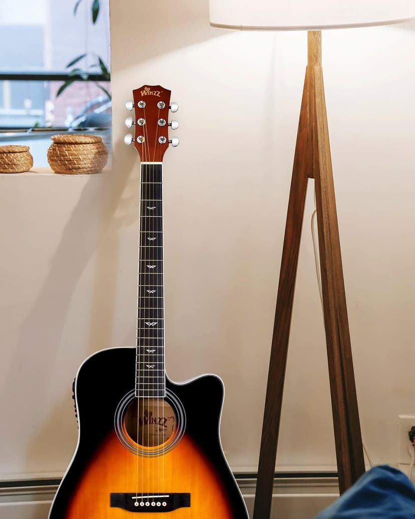 Winzz Acoustic-Electric Guitar 4/4 Full Size for Adults Beginners and Teens,6 Steel-String Acustica Guitarra Starter Kit, 4-Band Equaliser, 41" Dreadnought Cutaway, Glossy Sunburst, Right Hand