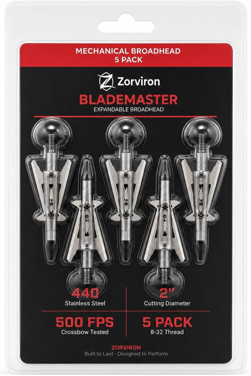 5 Pack Mechanical Expandable Broadheads 100 Grain – Crossbow & Compound Bow Compatible, 2-Inch Cut, 440 Stainless Steel Blades & Chisel Tip, Turkey Deer Small Game Hunting Archery Arrow Tips