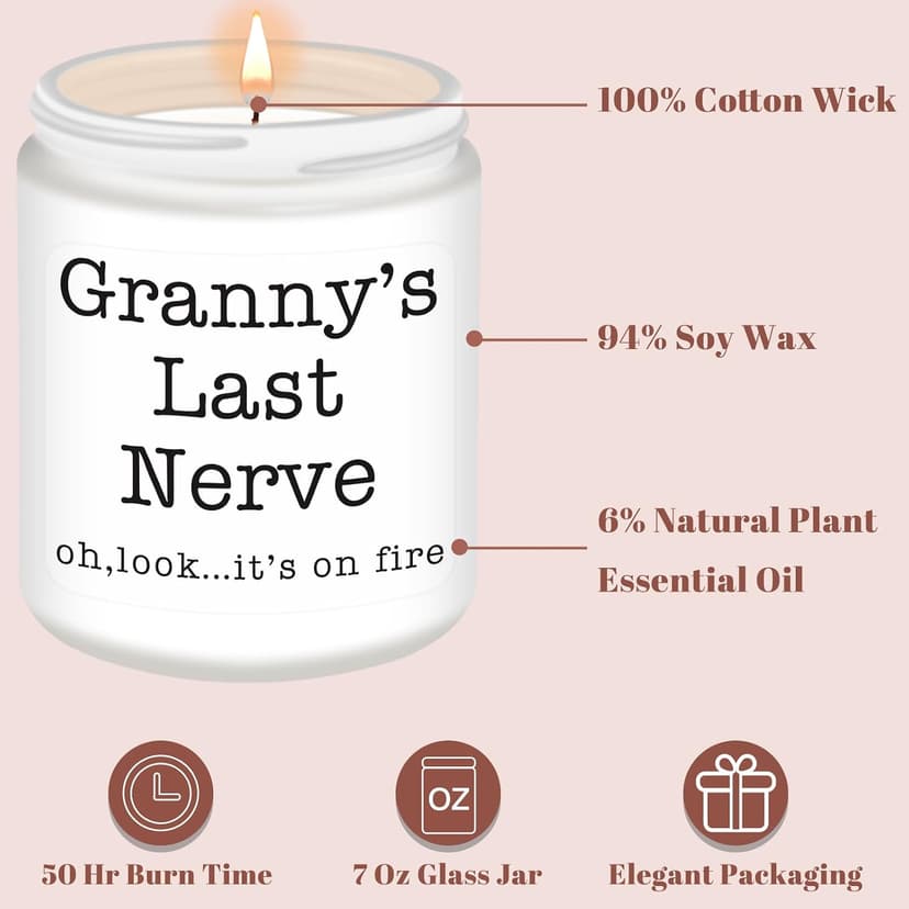Homsolver Granny Gifts,Gifts for Grandma from Granddaughter Grandson, Christmas, Birthday, Mother and Grandparents Day, Scented Candles, Granny’s Last Nerve B0H44HNW9R