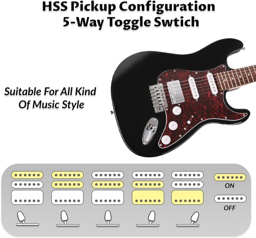 Fojill HSS Pickup 39 Inch Full Size Electric Guitar Kit Set Beginner Starter Combo Package Bundle 10W Battery Power Bluetooth Amplifier Amp Bag,Picks, Cable, Strap, Extra Strings