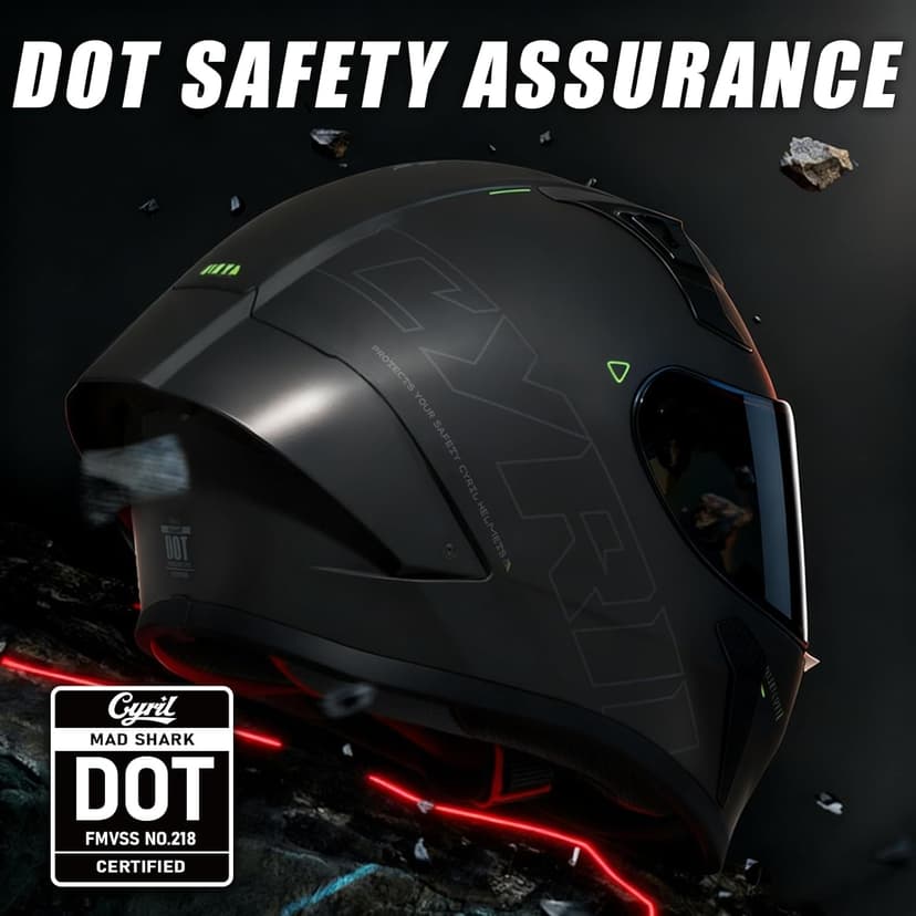 CYRIL Full Face Motorcycle Helmet DOT Approved for Adults Men Women, Motorbike Street Bike Racing Helmet with Tinted & Extra Clear Tool-Free Swappable Visors, Includes Storage Bag