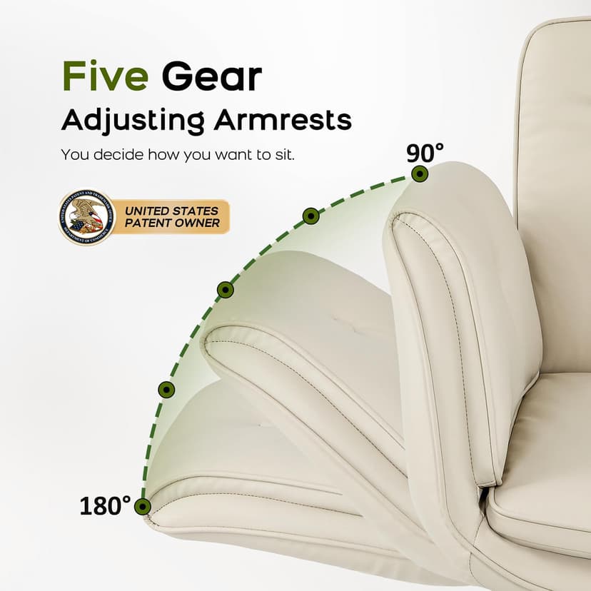 amseatec Criss Cross Office Chair, PU Leather Vanity Chair with 5-Level Adjustable Armrests & Swivel, Ergonomic Criss Cross Chair for Home Office Bedroom Makeup（Cream）