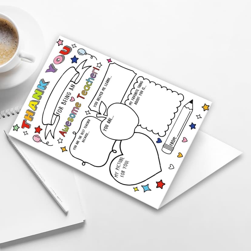 Fill in the Blanks,Teacher Thank You Gifts Idea from Kids Students with Envelopes,Premium 8x5.3 Inch Cardstock,Blank Inside Hongshan Thank You Card for Teacher,Funny Appreciation Card Gift Decoration B0DQC6YMVT