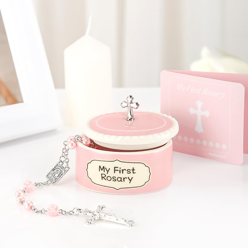 Baptism Gifts for Girl - My First Rosary with Ceramic Keepsake Box, Catholic Christening Gift Set, Pink Rosary for Kids, Baptism, First Communion & Baby Dedication Gifts for Newborn Baby Girls B0FP1QPHFJ