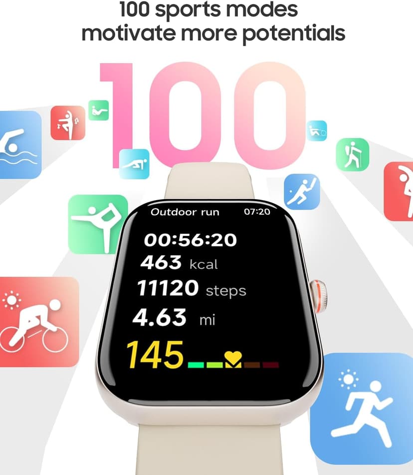 TOOBUR Smart Watch for Women, Alexa Built-in, Answer/Make Calls, 1.91" HD Screen Fitness Watch, IP68 Waterproof, 100 Sports, Heart Rate Monitor, Sleep Tracker, Smartwatch Compatible Android iOS, Beige