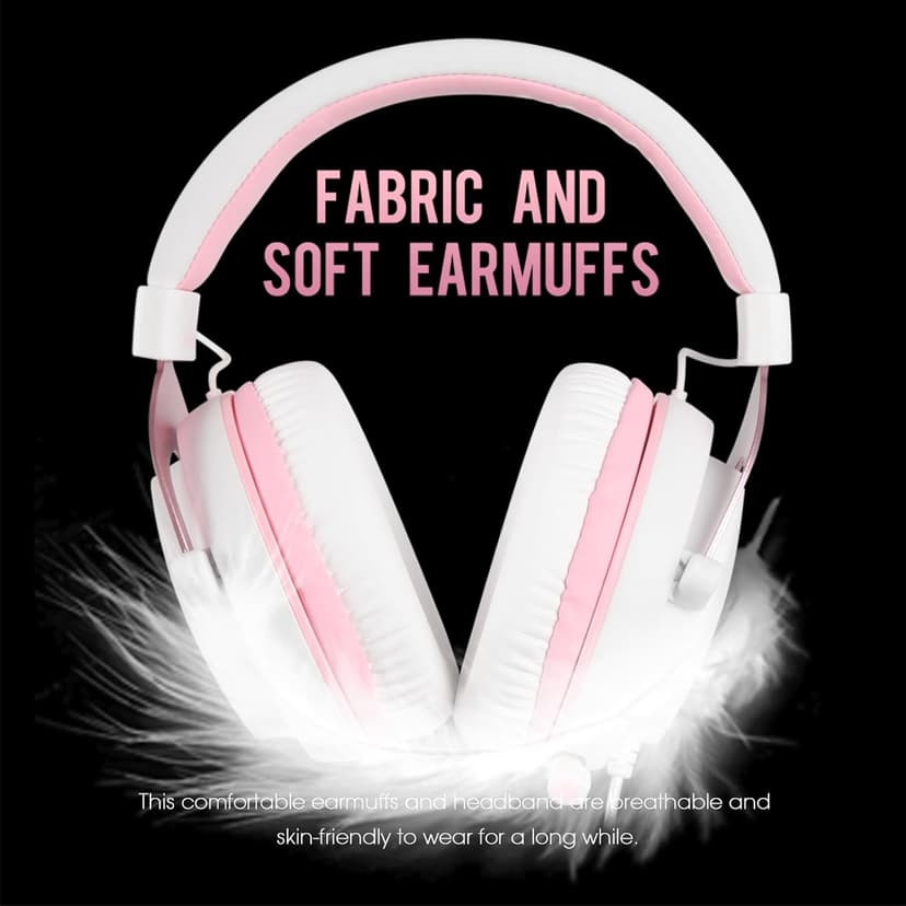 USOTSO MPOWER Stereo Gaming Headset for PS4, PC, Mobile, Noise Cancelling Over Ear Headphones with Retractable Flexible Mic & Soft Memory Earmuffs for Laptop Mac Games-Angel Edition