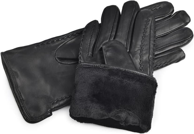 Harssidanzar Womens Winter Warm Lining Lambskin Leather Gloves Touchscreen Texting Warm Driving Gloves HL001US