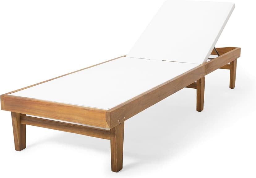 Christopher Knight Home Dina Set of 2 Chaise Lounge Chair Outdoor, Acacia Wood Frame Sunbathing Pool Lounger, Adjustable Backrest Patio Lounge Chaise for Poolside/Garden/Backyard, Teak + White