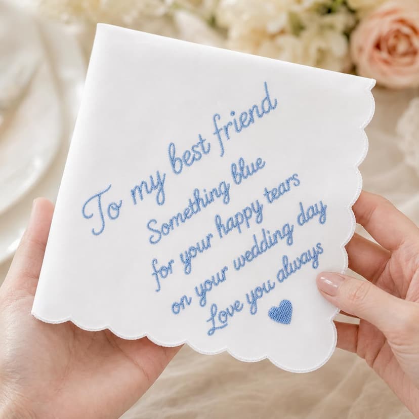 Lamyba Bride Gifts – Something Blue Gift for Bride Groom Mother/Father of the Bride, Mother in Law Handkerchief, (Blue/White) B0H2641W6W