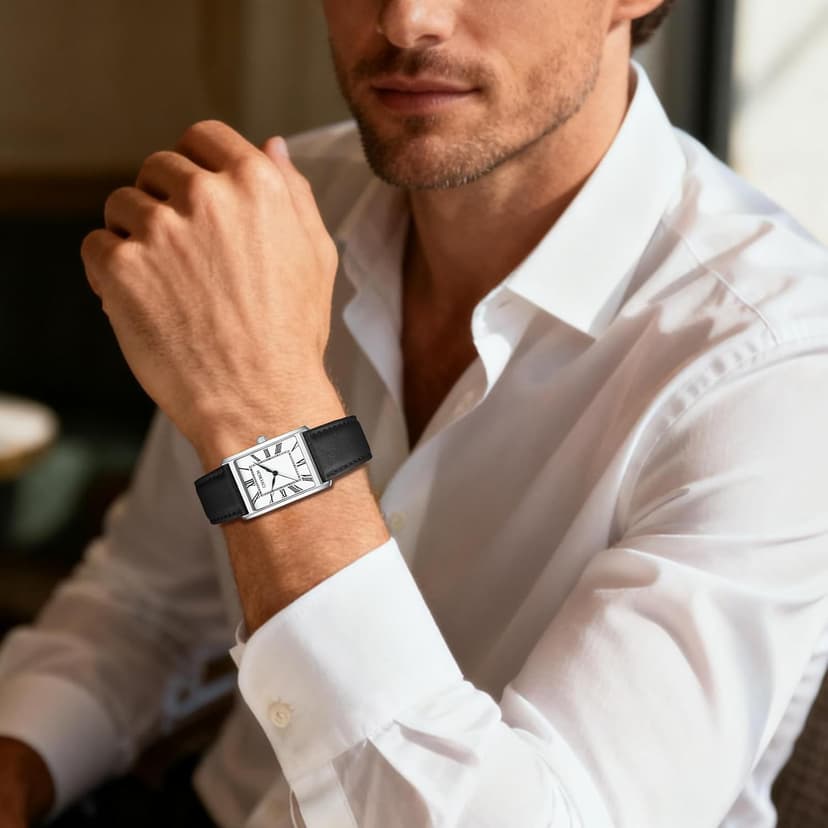 CNYXCN Business Watches for Men,Minimalist Simple Wrist Watch Analog Quartz-Rectangle Roman Numerals Dial,Comfortable Leather Strap,Waterproof