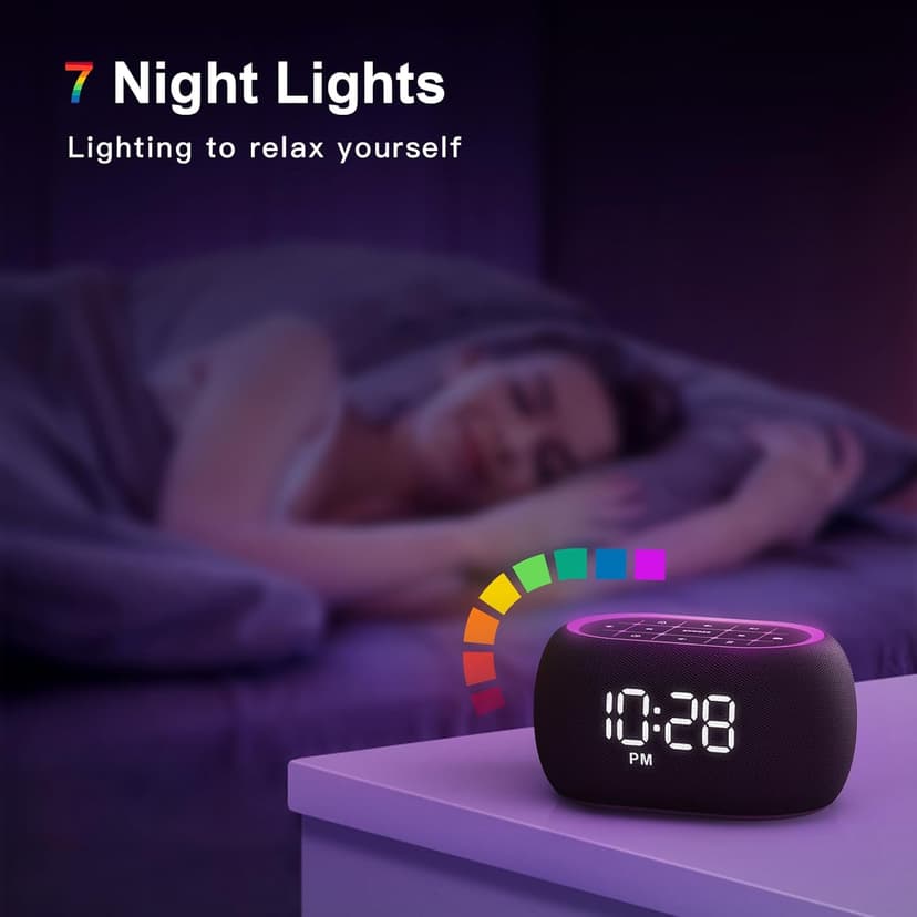 ANJANK Alarm Clock FM Radio with Bluetooth Speaker, Hi-Fi Stereo Sound, 0-100% Dimmer,7 Clolors Night Light, 8 Wake Up Sounds,16-Level Volume, Small Digital Clock with Sleep Timer for Bedroom Bedside