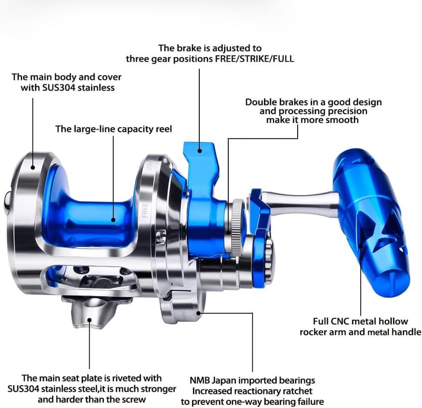 Fishing Jigging Reel Conventional Reels - Lever Drag Saltwater Heavy Duty Deep Ocean Big Game Offshore Round Aluminum Trolling Reel - Saltwater Jigging Fishing Reels
