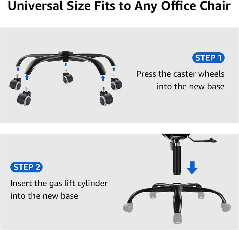 MASTERY MART Heavy Duty Office Chair Base Replacement, 2500 Lbs, 28"(70 cm), Metal Desk Chair Base Replacement Parts with Universal Gas Cylinder Hole and Casters Sockets, Matte Black