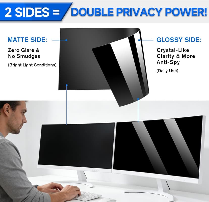 [2-Pack] Privacy Screen For Computer Monitor, 29-Inch 21:9 Aspect Ratio; Anti Spy/Bule Light/Glare And Eye Protection, 2 Install Ways Removable For Office, Airport, Cafe And Other Public Area; Diagonal 29 Inches, Width 26.66 Inches, Height 11.42 Inches