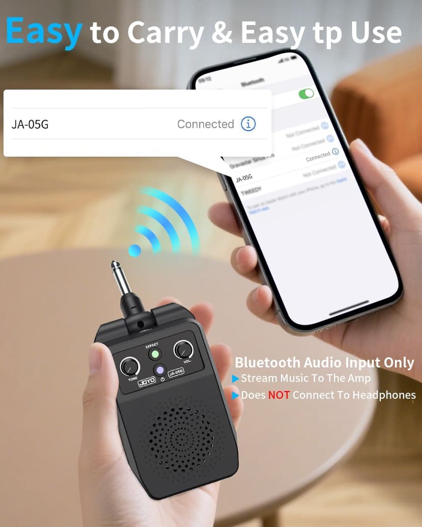 JOYO Mini Amp 5W Portable Plug in Practice Electric Amp Bluetooth Rechargeable Combo Guitar Amplifier Built-in 4 Effects Clean, Overdrive, Distortion, Reverb (JA-05G) B0CNRGCG3Z