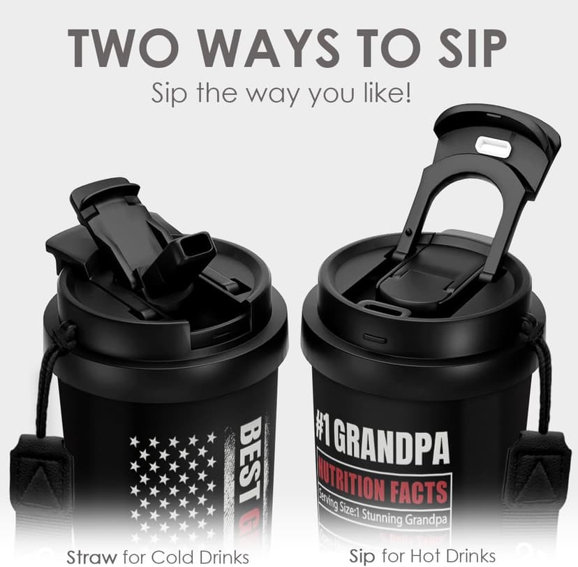 Grandpa Gift from Kids, Stainless Steel 2-in-1 Lid Coffee Tumbler 18 oz, Best Grandpa Ever Insulated Travel Mug for Men Granddads Grandfathers, Gift Idea for Birthday Christmas Fathers Day Retirement B0G4C5VMCR