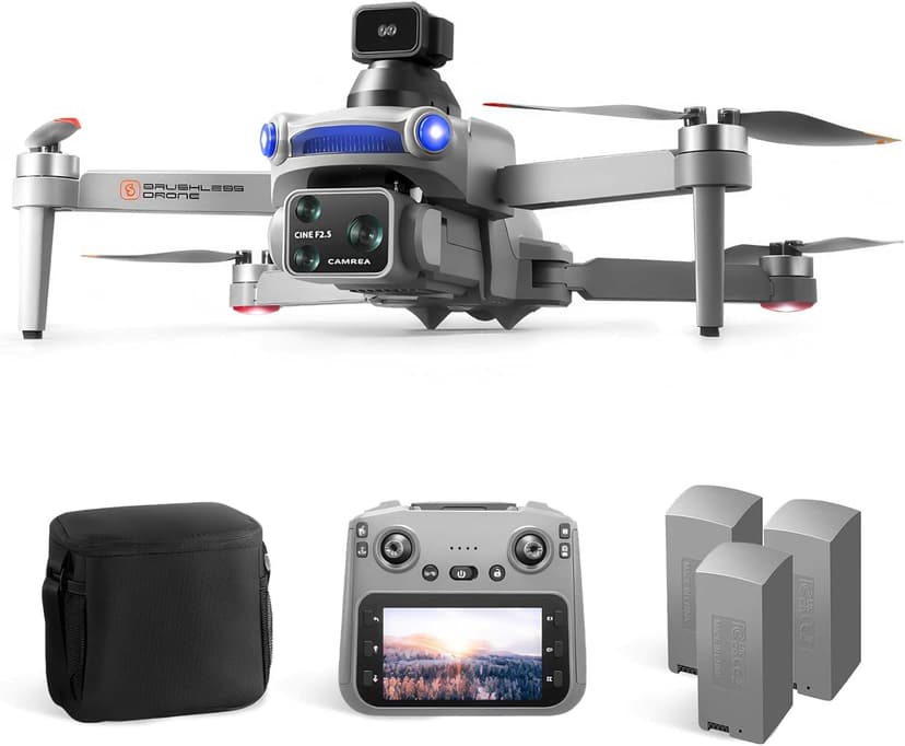 S119 4K Drone with Camera for Adults & Outdoor Aerial Photography, GPS Auto Return, Obstacle Avoidance, Brushless Motor, 5G Screen Remote, 3 Batteries 75 Min Long Flight, Dual Camera 120° Wide-Angle, 2000M Range, 120M Altitude, 120° Wide-Angle FPV Quadcopter (Gray)