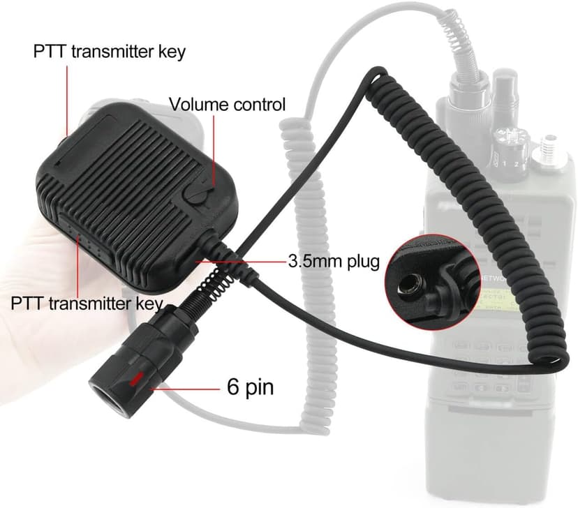 6 Pin PTT Adapter Handheld Microphone Shoulder Speaker Compatible with PRC152/163 Two Way Radio