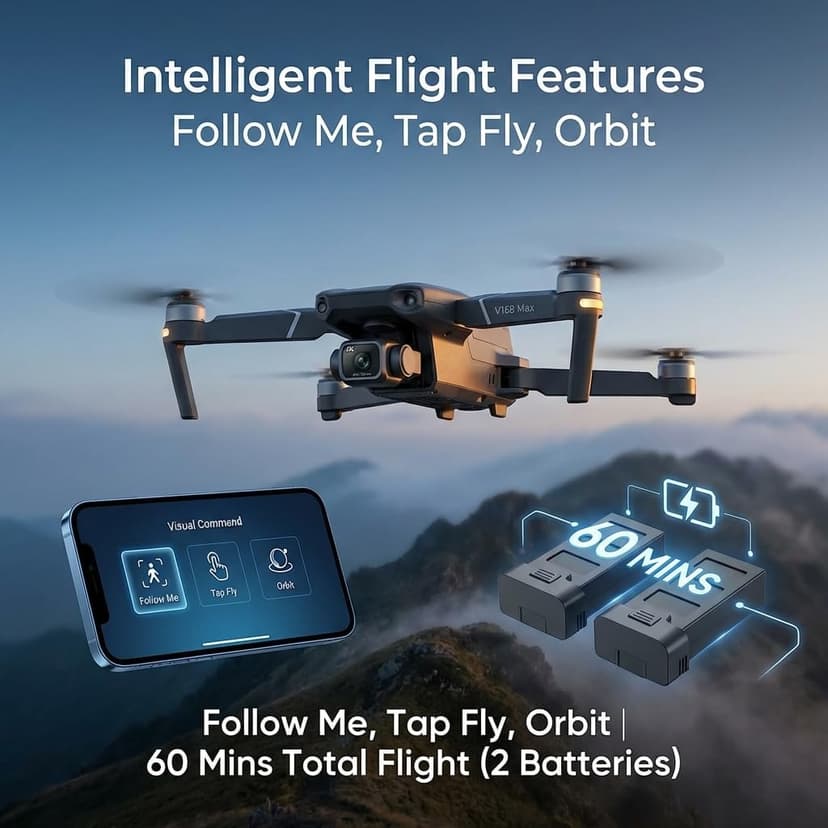 V168 Pro MAX GPS Drones with Camera for Adults 4K, RC Drone with 4.5" HD Screen on Controller, 60 Mins Flight, Long Range Transmission, 360° Obstacle Avoidance, Follow Me, Auto Return, Brushless Motor, QuickShots, Lightweight and Foldable Quadcopter for Beginner Toy Gifts