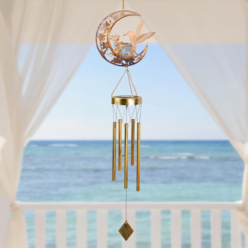 Moon Hummingbird Wind Chime Outdoor, Handcrafted Metal Garden Wind Chimes with Hummingbird Charms, Melodic Wind Bells for Patio Porch Decor, Weatherproof Gift for Nature Lovers & Bird Watchers B0F9YH8KZP
