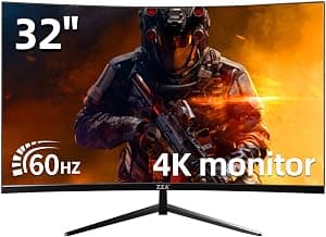 ZZA 32 Inch Curved Monitor 4K, 60HZ UHD (3840 * 2160P) 3000R VA Panel, Gaming Monitor with AMD Freesync, 100% sRGB HDR10 Wall Mountable (HDMI 2.0/DP 1.4 * 2)
