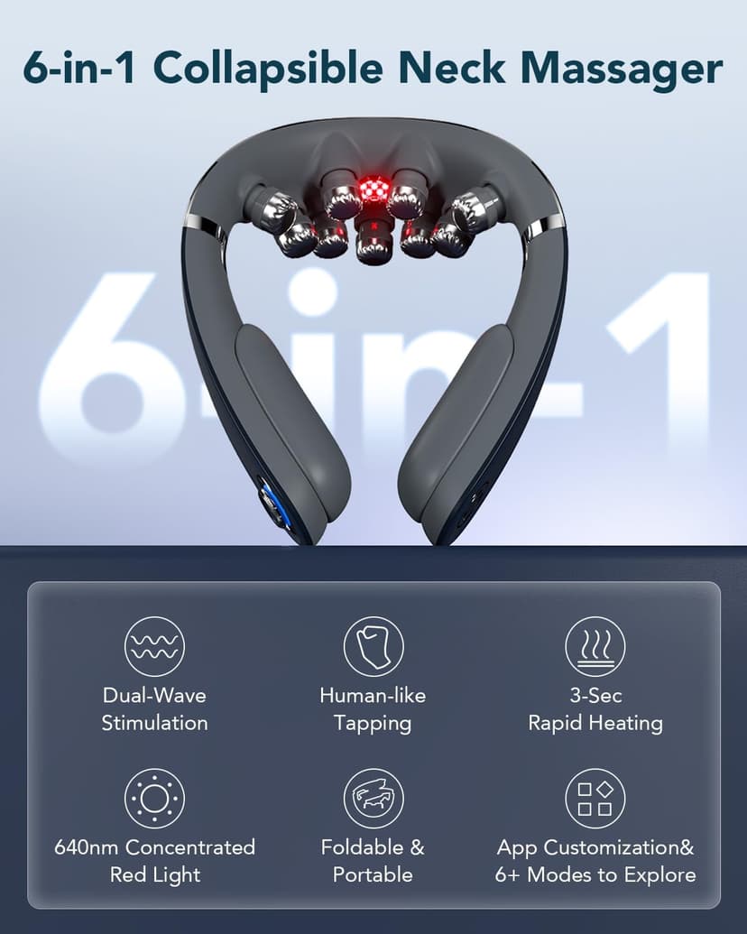 HSA Eligible Heat and Vibration Cordless Travel Massager, Birthday Gifts Foldable Neck Massager for Office Home Car Travel SKG FSA G7 Pro Fold Neck Massager for Strain Relief Deep Tissue B0CR5YHBVC