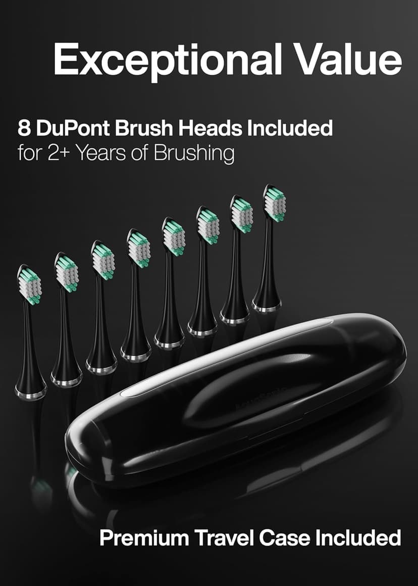 Aquasonic Black Series Ultra Whitening Toothbrush – ADA Accepted Electric Toothbrush- 8 Brush Heads & Travel Case – 40,000 VPM Electric Motor & Wireless Charging - 4 Modes w Smart Timer B072YVWBXH