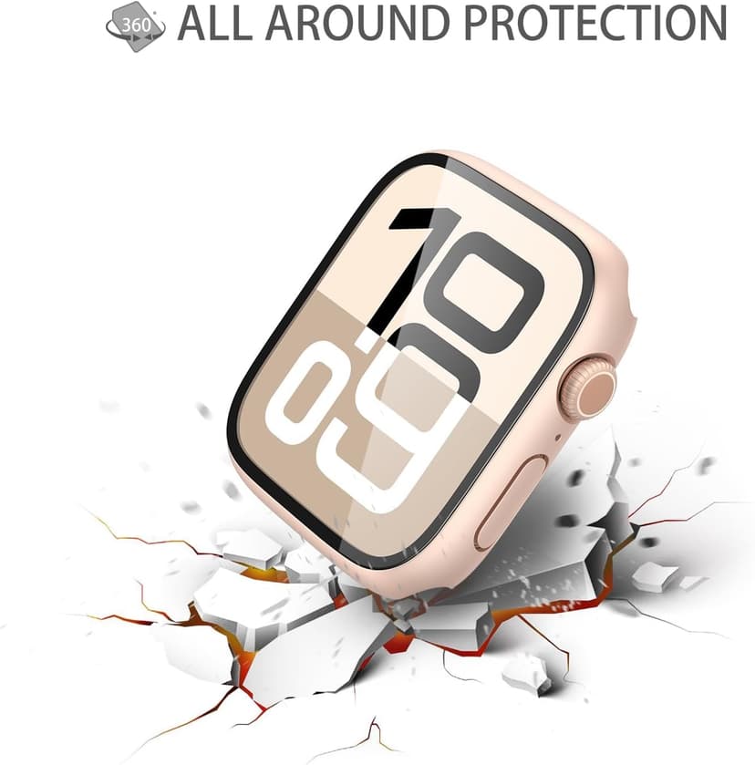 Misxi 2 Pack Tempered Glass Case Compatible for Apple Watch Series 11 (2025) Series 10 42mm, Hard PC Screen Protector Overall Protection Scratch-Resistant Cover for iWatch, 1 Rose Gold + 1 Transparent