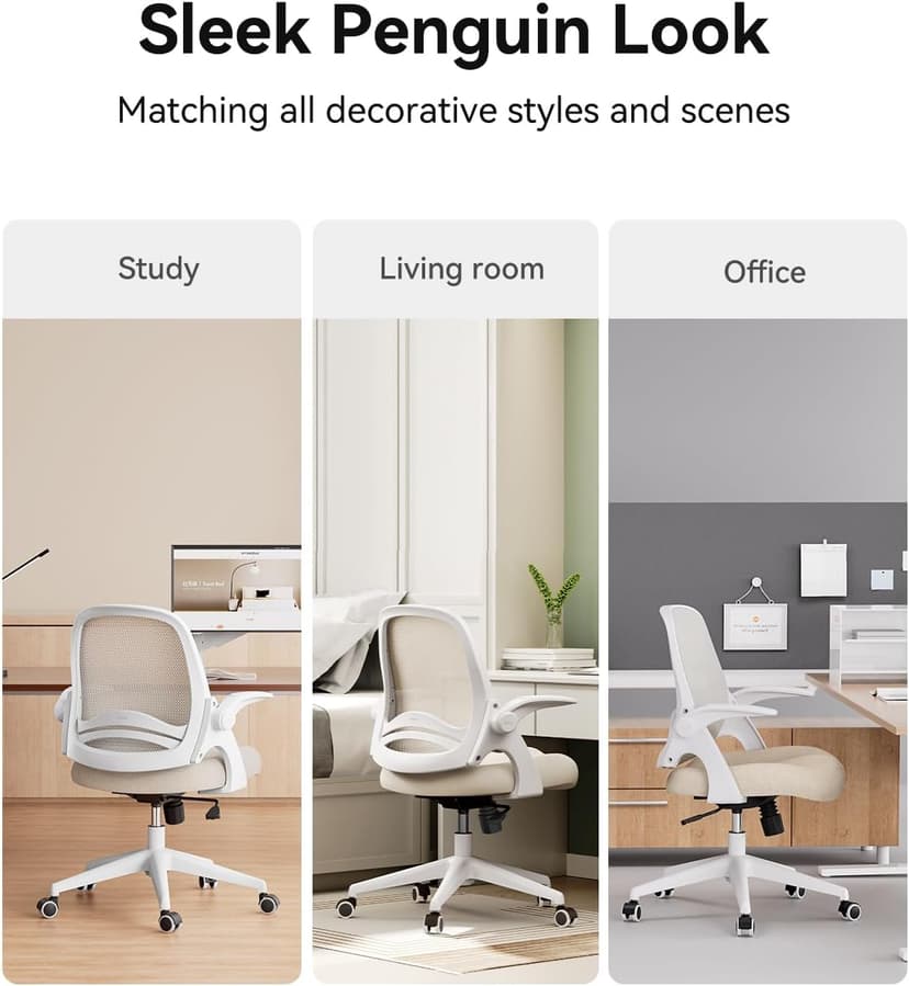 Hbada Office Desk Chair with Flip-Up Armrests and Saddle Cushion, Ergonomic Office Chair with S-Shaped Backrest, Swivel, Mesh, Grey