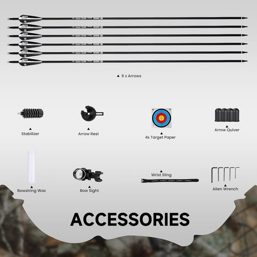 Compound Bow Package for Youth & Adults,Beginners and Women,22.5"-30" Draw Length,10-50 Lbs Draw Weight,290fps,Limbs Made in USA,Hunting Bow Archery Set
