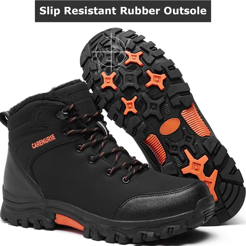 CARENURSE Mens Snow Boots Winter Warm Fur Lined Shoes Non-Slip Insulated Hiking Boot