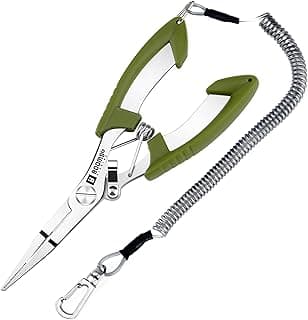 Booms Fishing H01 Small Fishing Pliers Scissors Braid Cutters Lightweight Stainless Steel Fishing Tools Split Ring Pliers Hook Remover, Green