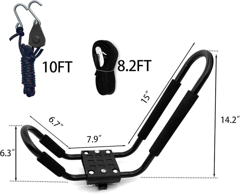 Taelakeni 2 Pairs Kayak Carrier Racks, Universal Cars Kayak Roof J Bar Rack (1 Pair) (1 Pair) (2 Pairs with 10ft S-Hook)