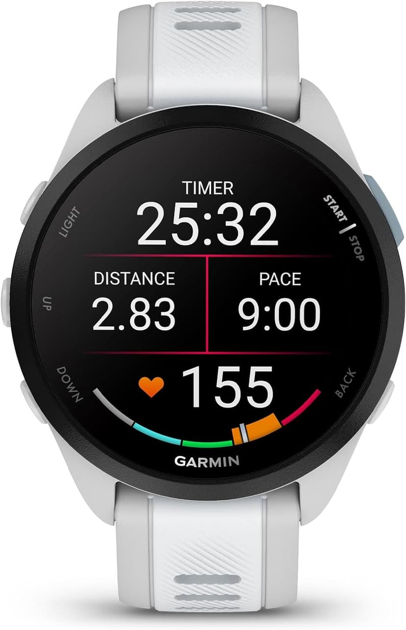 Garmin Forerunner 165, Running Smartwatch, Colorful AMOLED Display, Training Metrics and Recovery Insights, Whitestone