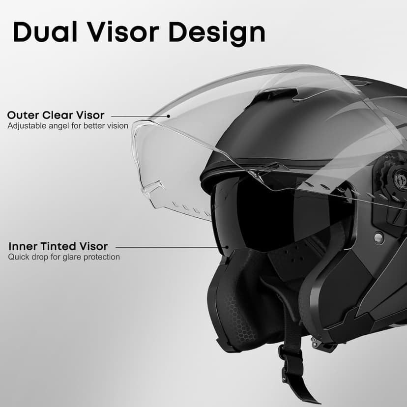 Motorcycle Helmets for Adults, Open Face Motorcycle Helmet with Dual Visor, Casco para Moto DOT Certified, ATV Dirt Bike Snowmobile Motocross Helmet for Men Women, Quick Release Strap, AP-836
