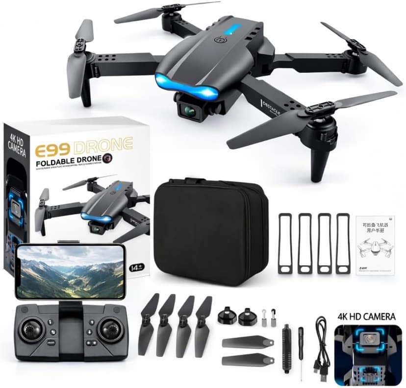 Mini E99 Pro RC Drone with Dual Camera, WiFi FPV, Foldable Design, Brushless Motor, Remote Control, 1 Rechargeable Batteries – Electronic Camera Drone