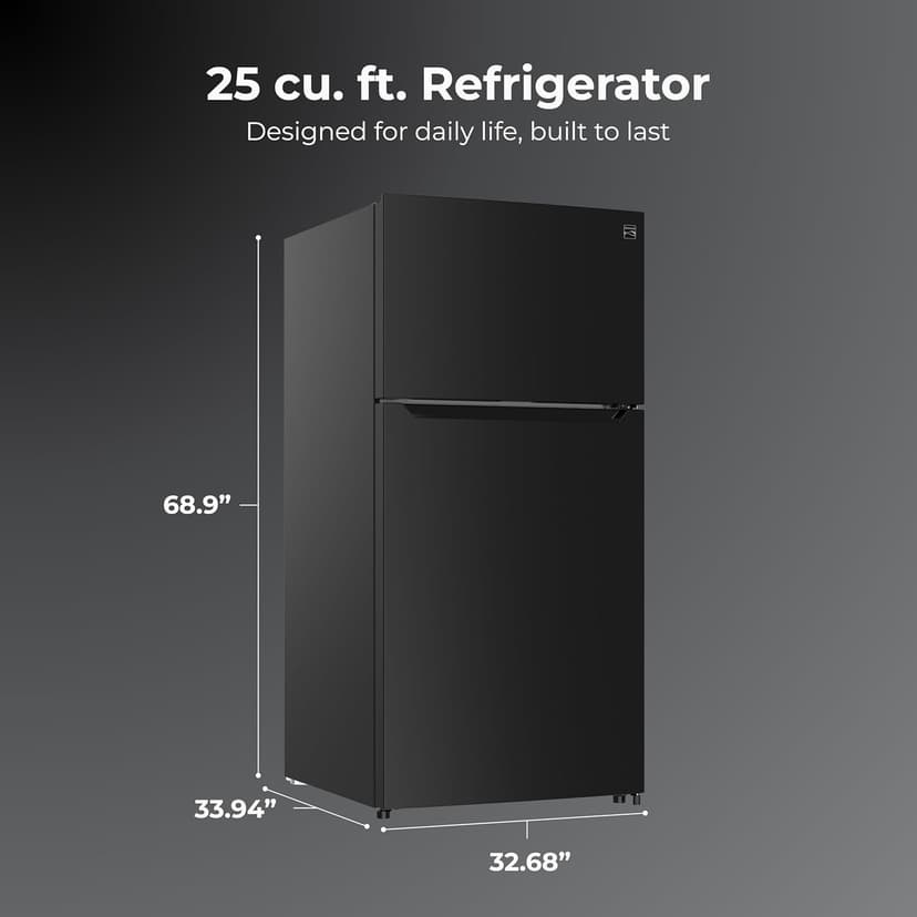 Kenmore 33" Top Mount Refrigerator with Freezer - Adjustable Shelving, Humidity-Controlled Crispers, Optional Ice Maker, LED Lighting, ENERGY STAR Certified, 25 cu. ft. Capacity - Black