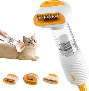 Cat Grooming Vacuum Kit with Brush, Low-Noise Pet Hair Shedding Trimming Grooming for Indoor Cats, 4 in 1 Pet Vacuuming Groomer for Long or Short Haired Kitten Accessories(White)