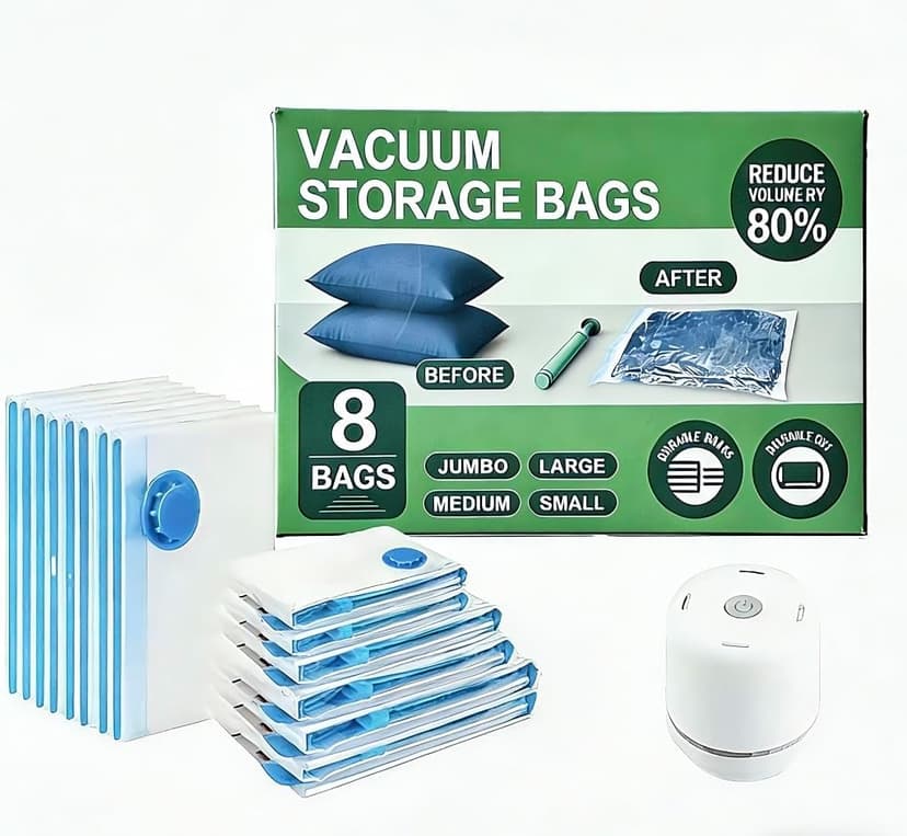 Vacuum Storage Bags for Travel and Home,Space Saver Bags for Clothes,(with Electric Pump and Hand Pump, Large,2(40 * 60) 2(50 * 70) 2(60 * 80) 2(80 * 100))